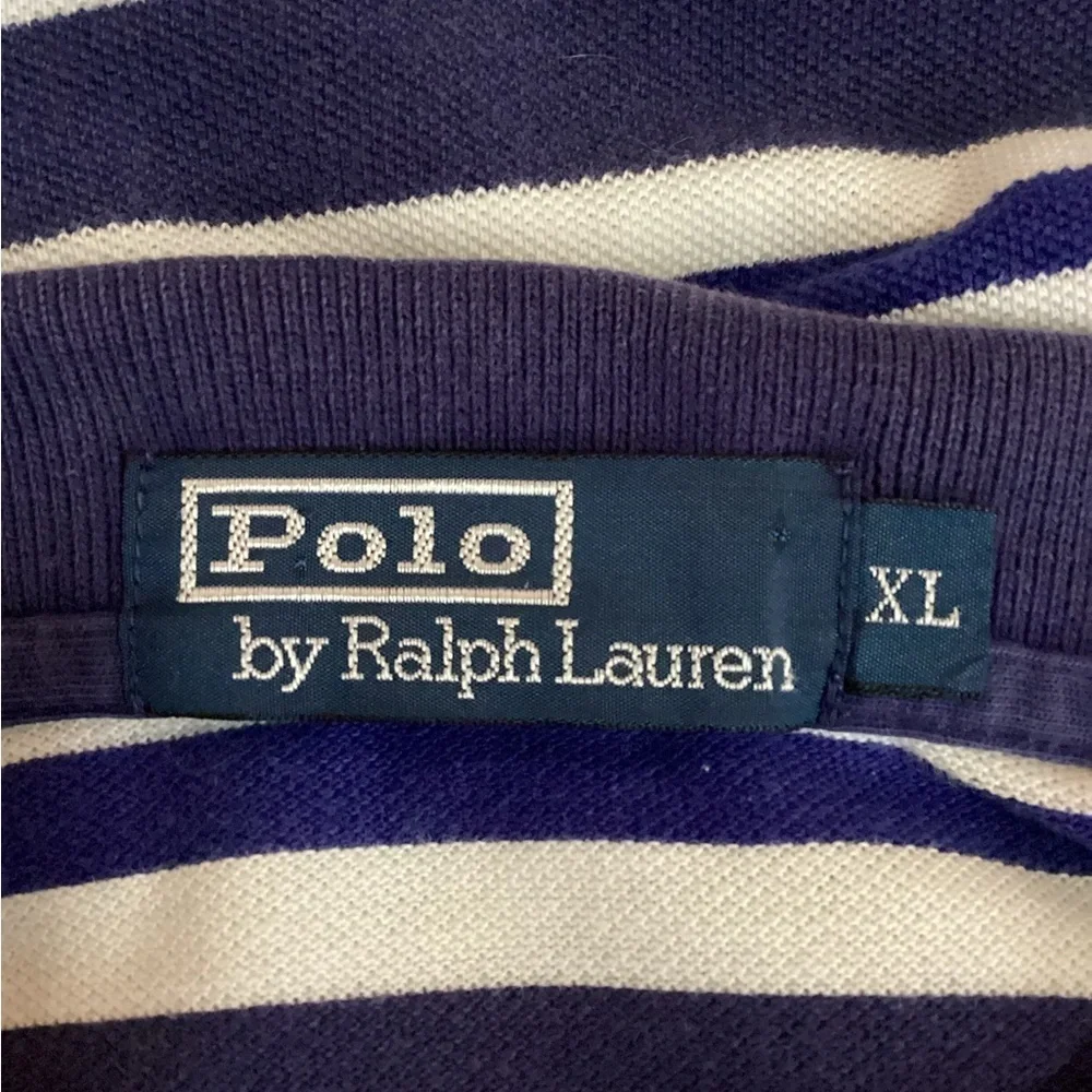 Ralph Lauren Men's Navy and White Striped Polo Shirt Size XL